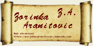 Zorinka Aranitović vizit kartica